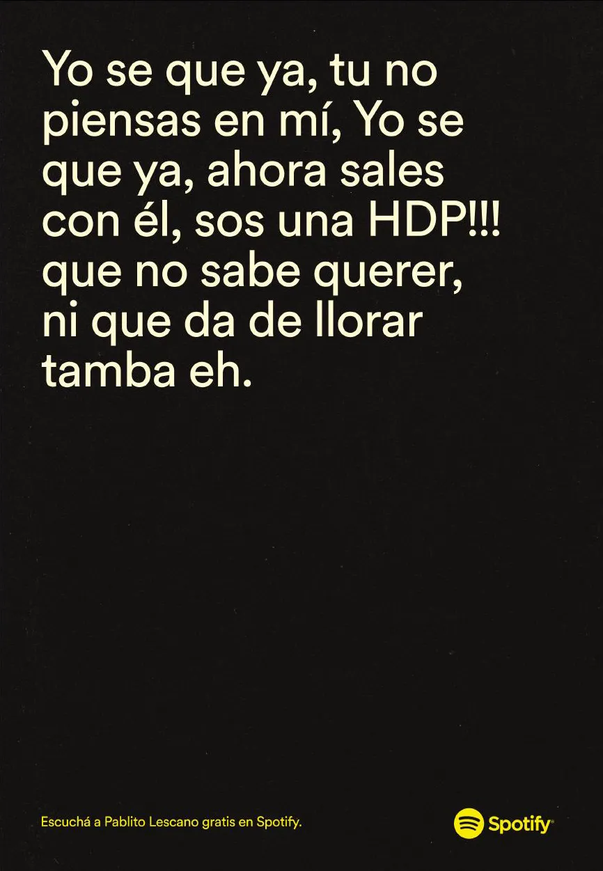 Pieza gráfica de la campaña con la letra de la canción